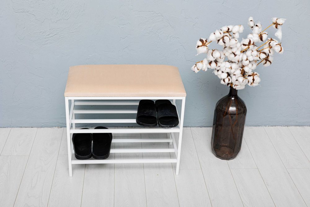 Подставка под обувь металлическая, полка пуф для обуви на две полочки