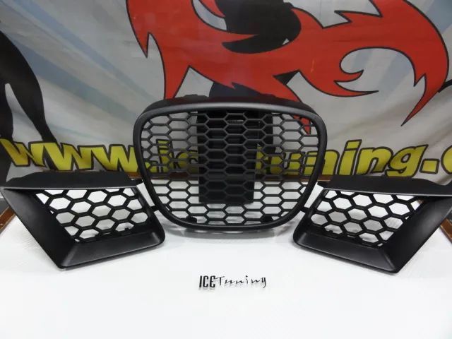 Kit 3 Grelhas (Frontal e laterais) em favo de mel para Seat Ibiza 6L 2002-2008 tipo Cupra em plástico