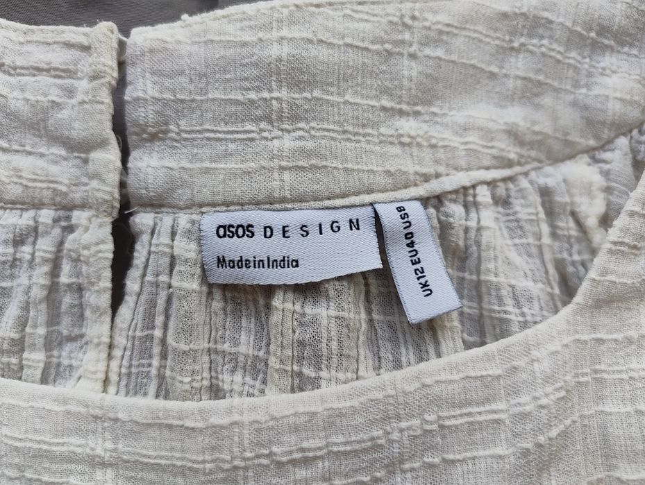 Муслінова літня блузка ASOS DESIGN з об'ємними рукавами буфами, 100% бавовна, розмір M-L (UK 12)