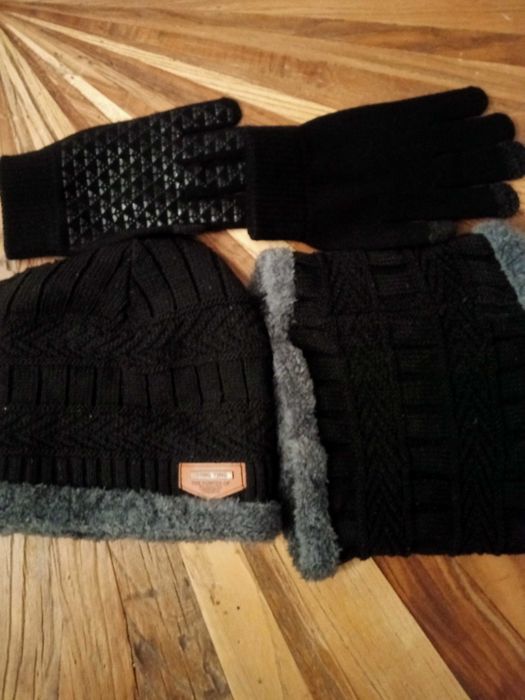 Czapka szal komin rękawiczki 3 części komplet bardzo ciepłe unisex Now