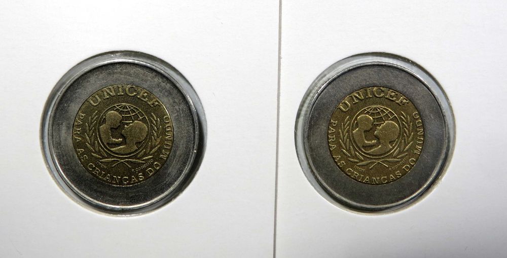 Moedas Republica Portuguesa - 100$ UNICEF C/ e sem Erro 2 Moedas NOVAS