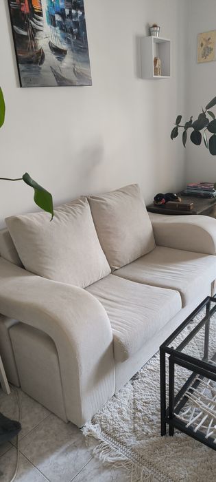 Sofá 2 Lugares Onda (180x90cm) - Cor : Bege 2 Puffs