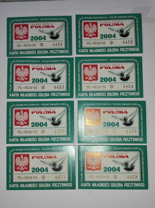 Karta własności gołębia pocztowego 2004 oryginał (Kolejne Numery)