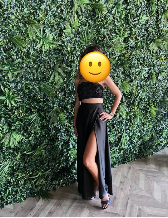 Elegancki czarny komplet M Bella S spodnica top