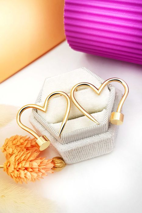 Złote duże kolczyki gwóźdź w kształcie serca pr. 585