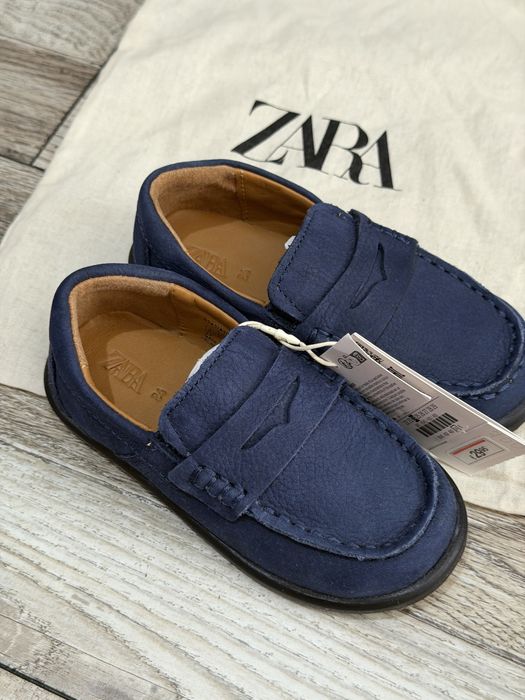 Шкіряні сині лофери zara для хлопчика, святкові туфлі осінь/весна 24 розмір, черевики/ взуття