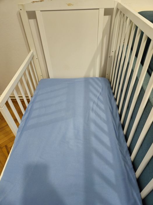 Łóżeczko BAJKA ŻYRAFA szuflada biała tapczanik z barierką 120x60 + mat