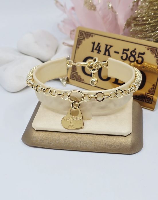 Złota bransoletka z sercem próba 585 14k