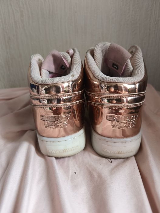 Świecące buty skechers 38 metaliczne złoto różowe hit