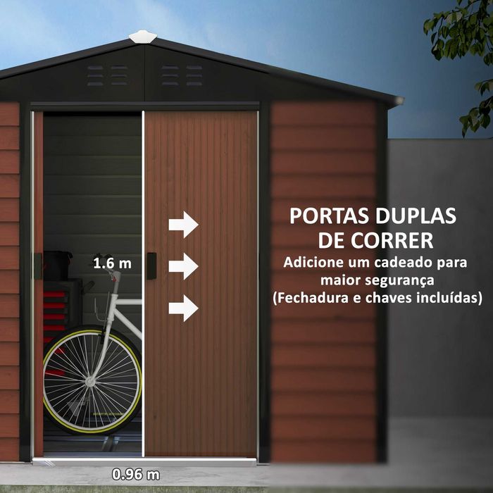 Abrigo de Jardim Metálico 4,4m² c/ Fechadura e Base NOVO