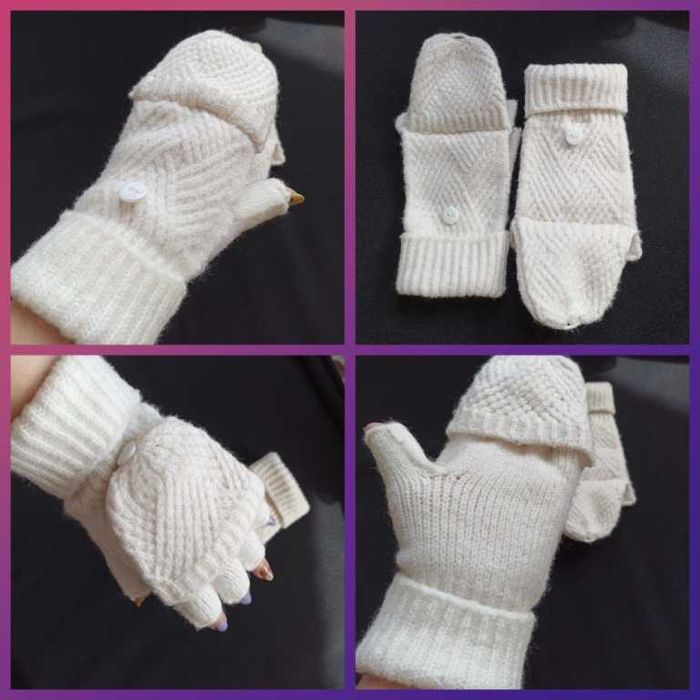 Peacocks Теплые женские перчатки митенки молочные