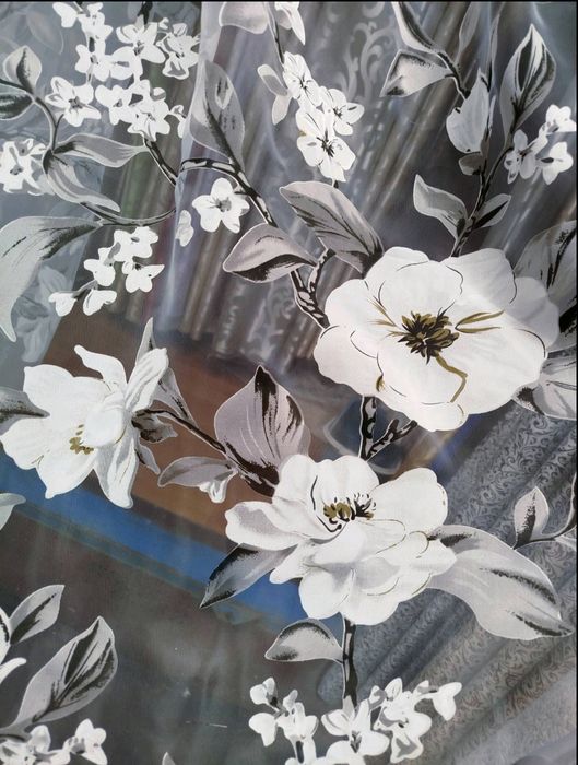 Тюль "Магнолия Чёрно-Серая " Занавес , Гардина