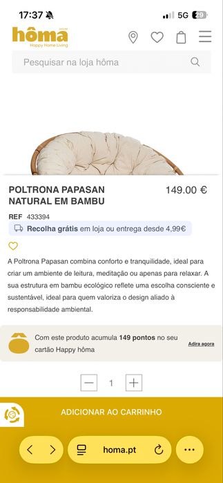 Poltrona  papasan natural em bambu