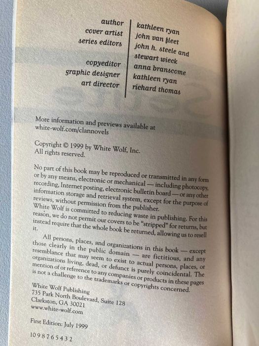 Clan Novel: Setite, by Kathleen Ryan [Vampire The Masquerade]