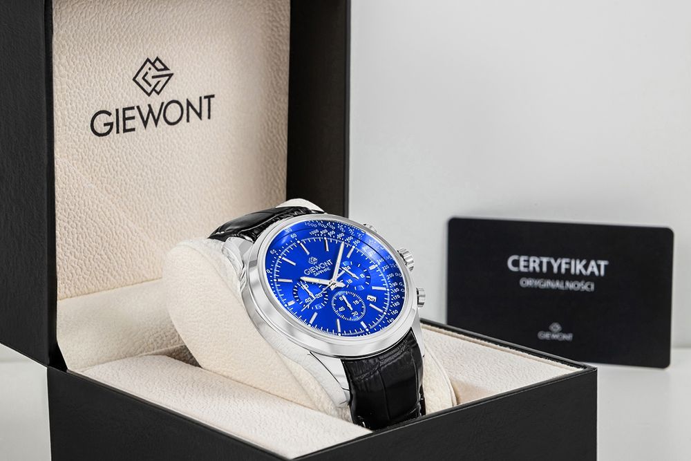 zegarek męski giewont chronograph sapphire srebrno niebieski gw7650-a3