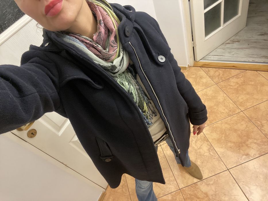 Zara Basic płaszczyk płaszcz wełna płaszczyk długa parka z kapturem gr