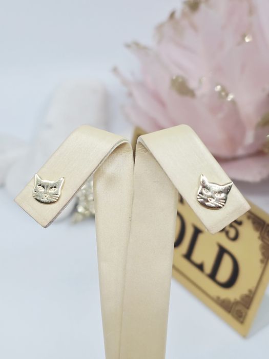 Złote kolczyki kot wtykane próba 585 14k