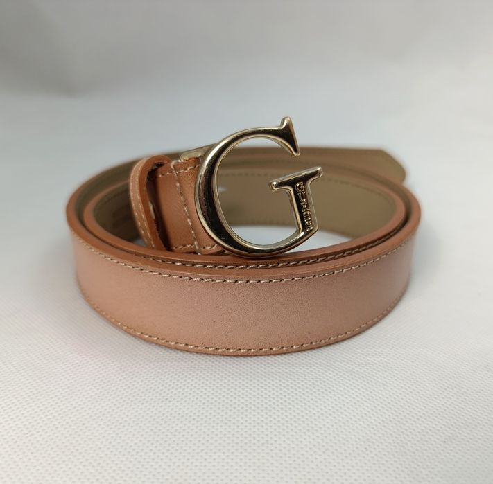 guess pasek damski jasny brąz 110 cm nowy premium lux chic camel złoty