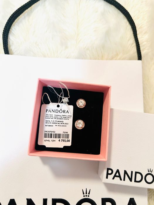 Серьги гвоздики Pandora серебро позолота