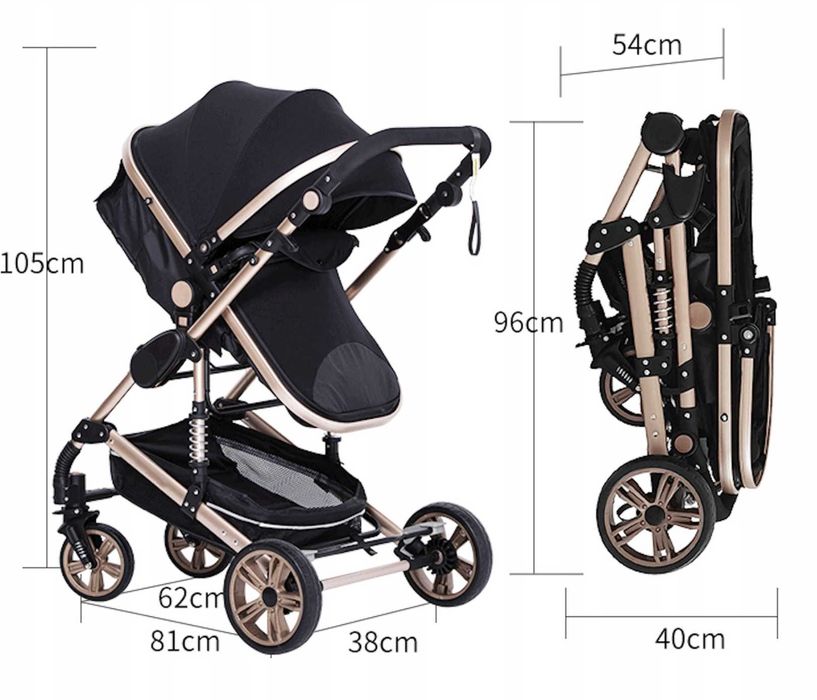 Wózek 3w1 gondola spacerówka fotelik - czarny ze srebrnym stelażem.