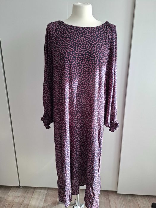 Czarno fioletowa sukienka wiskoza / długi rękaw / 42 / Sabina