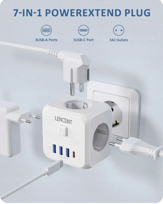 Listwa ścienna LENCENT 7 w 1 EU Plug, PD35W 3AC 3U1C