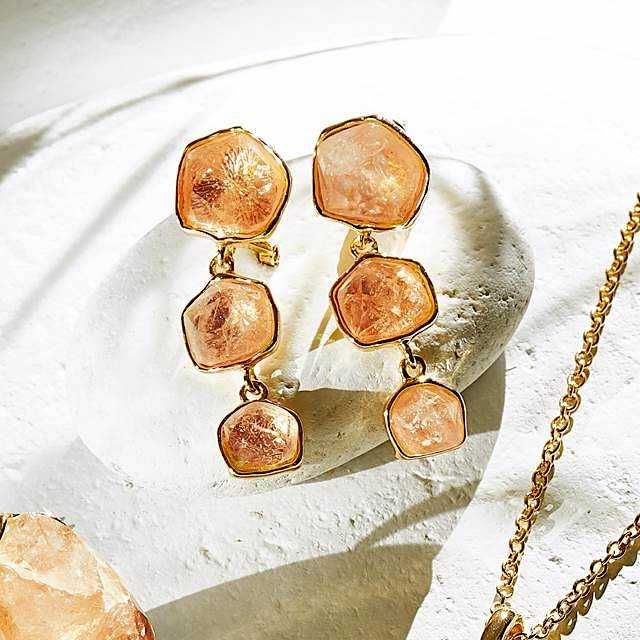 Brincos 6 Pedras Quartzo Amarelo (Novo Ainda Selado)