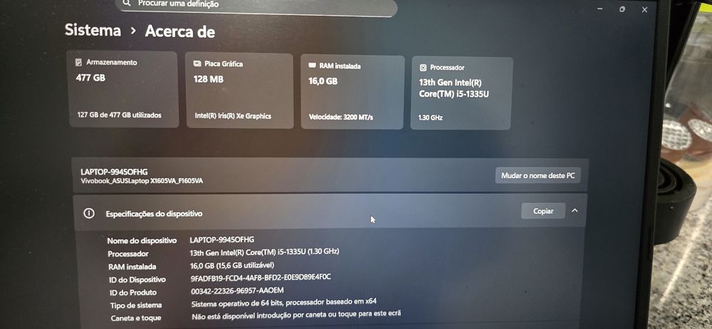 ASUS VivoBook i5 13ª Geração | 16GB RAM | SSD 512GB | Como novo