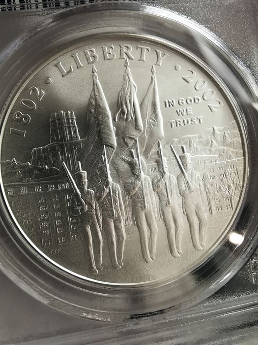 США 1 долар 2002р. 200 р. Військової академії. СРІБЛО. СЛАБ.