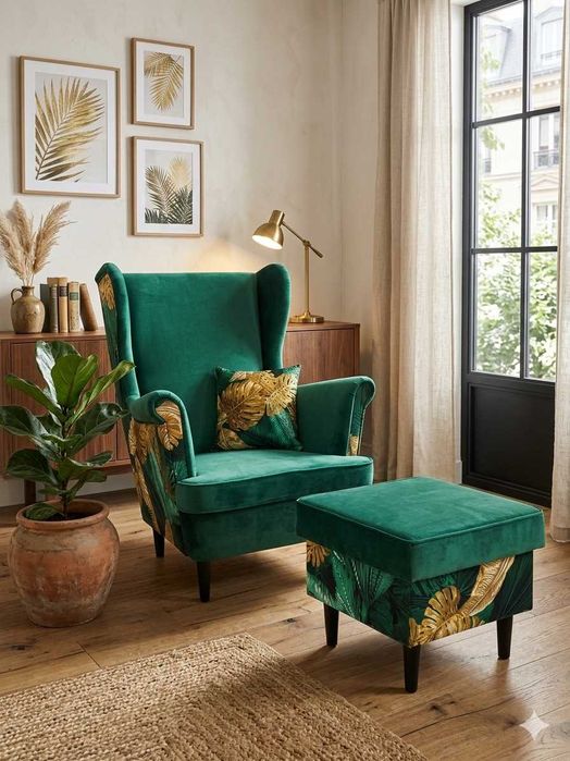 --> Fotel Uszak Wzory Kwiaty