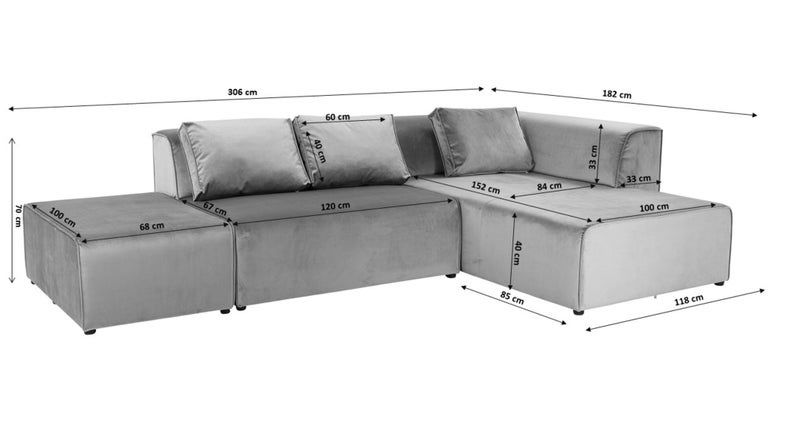 Sofa Narożnik Kanapa KARE. 180x240 3 elementy