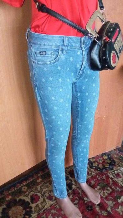 Деним джинсы в звёзды джинсовые скинни котон штаны лосины брюки