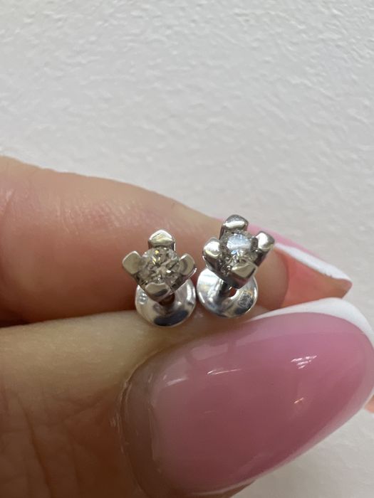 Золотые серьги пусеты с бриллиантами белое золото 585 пр