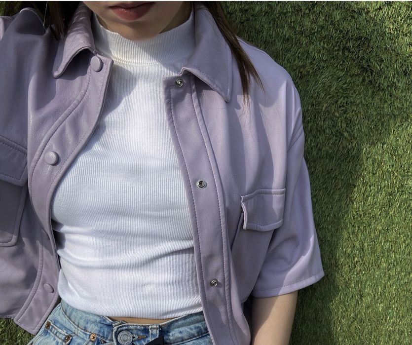 Лілова сорочка з еко-шкіри Pull&Bear/ Bershka, стан ідеальний