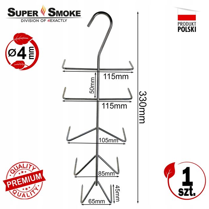 Hak Wędzarniczy Super Smoke do dużych filetów ryb 4mm Premium 33cm