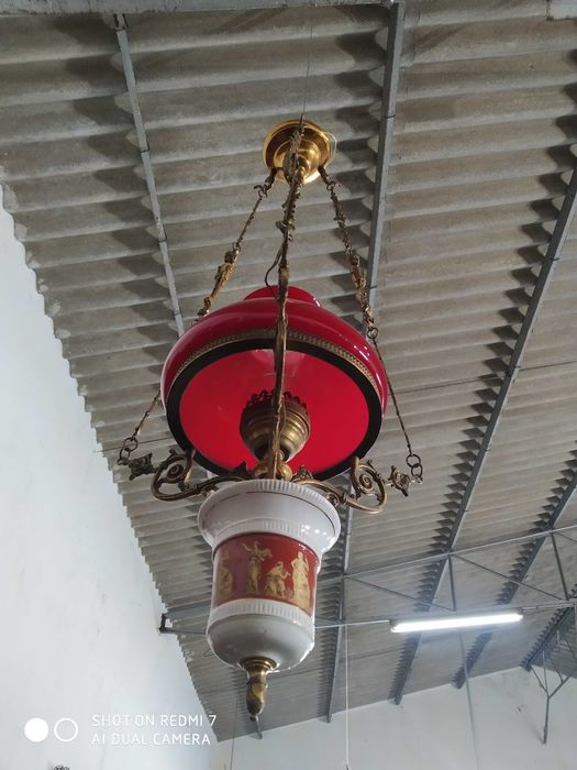 Candeeiro tecto vidro e porcelana