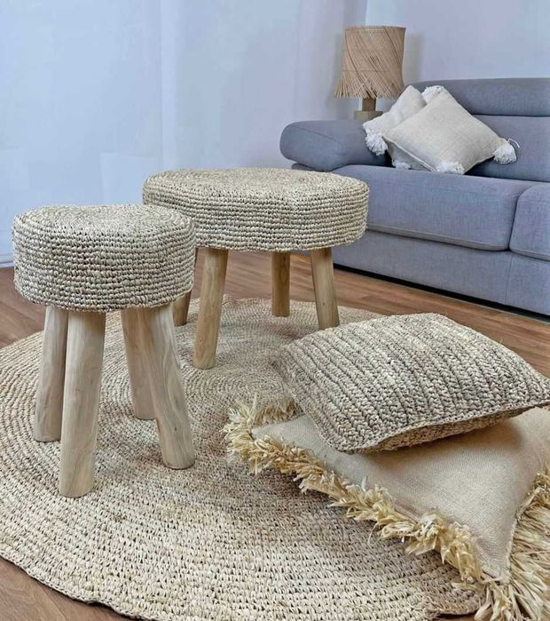 Almofadas de Ráfia X3 Natural 60X60 c/ 3 capas de enchimento