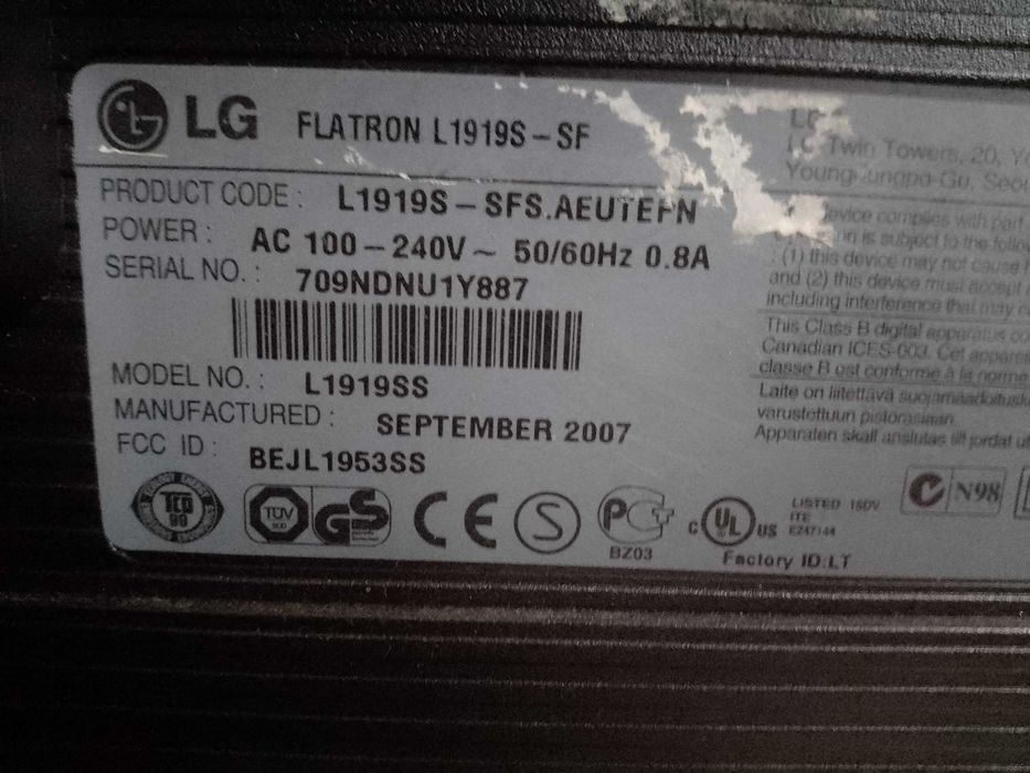Monitor LG Flatron L1919S-SF (19") para PC, usado