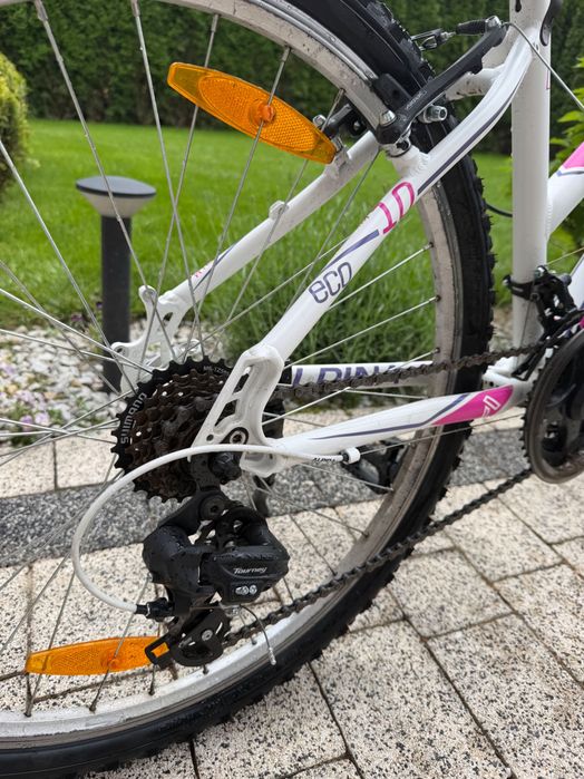 Rower młodzieżowy ALPINA eco lm10 biały z różowymi akcentami, 26-calowe koła