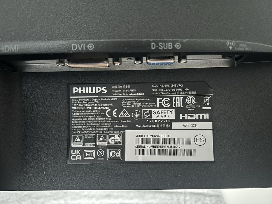 Monitor Philips V-Line 243V7QDSB/00  23,8”