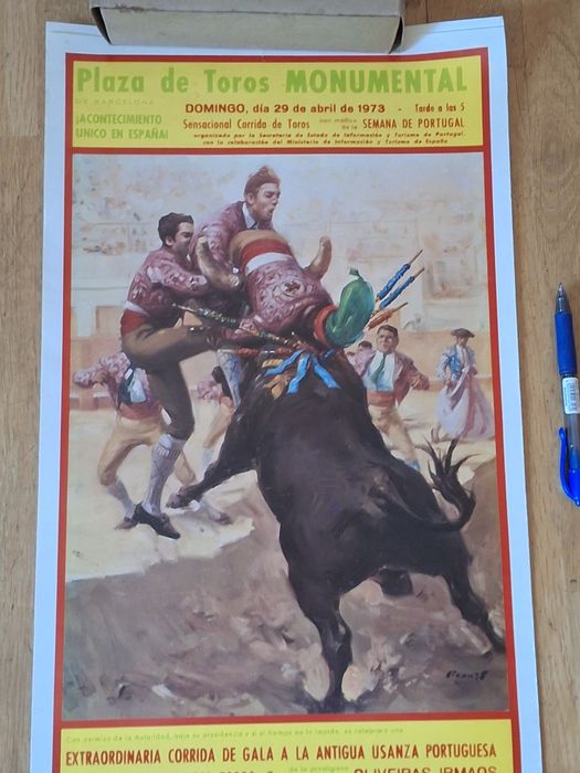 Cartaz original festa brava raro tauromaquia 1973 barcelona  semana Portuguesa