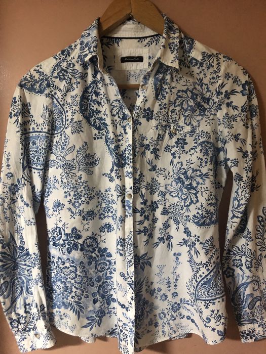 Koszula w niebieskie kwiaty massimo dutti m l