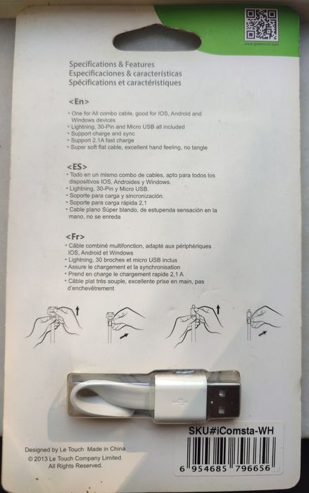 Cabo USB 3-1 Telemóveis Android/ Iphone