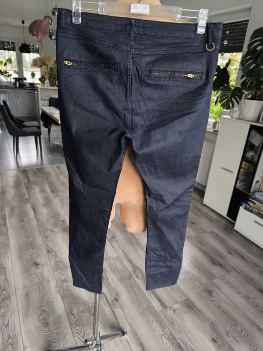 R.42 Stockh LM granatowe woskowane spodnie damskie