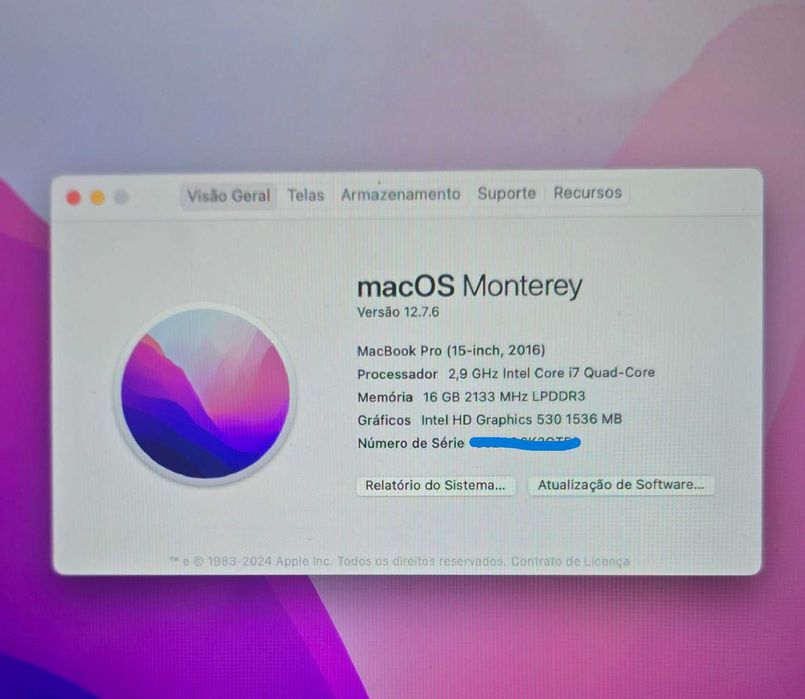 MacBook Pro 15” 2016 i7 • 16GB • SSD 2TB • Radeon • Impecável