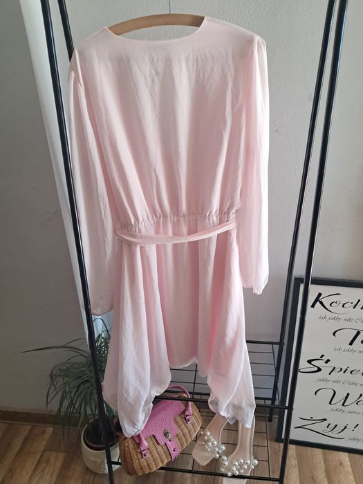 Sukienka zwiewna pudrowy róż XXL nowa 44 plus size elegancka Reserved