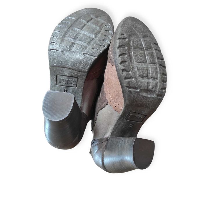 Nowe Damskie Skórzane Buty Mustang Botki Na Grubym Słupku Size 37