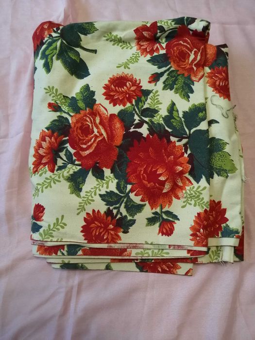 Отрезок ткани Гардинное полотно лен цветы гвоздика 12 метров