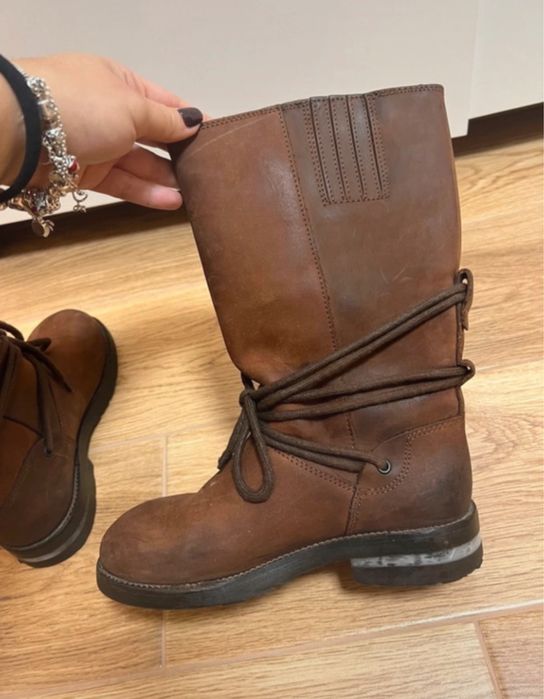 Damskie kozaki skóra nubuk brązowe