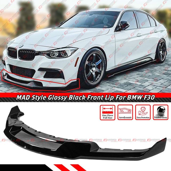 Губа на передний бампер BMW F30 накладка бампера БМВ Ф30 юбка на бампер сплитер обвес тюнинг спойлер бмв
